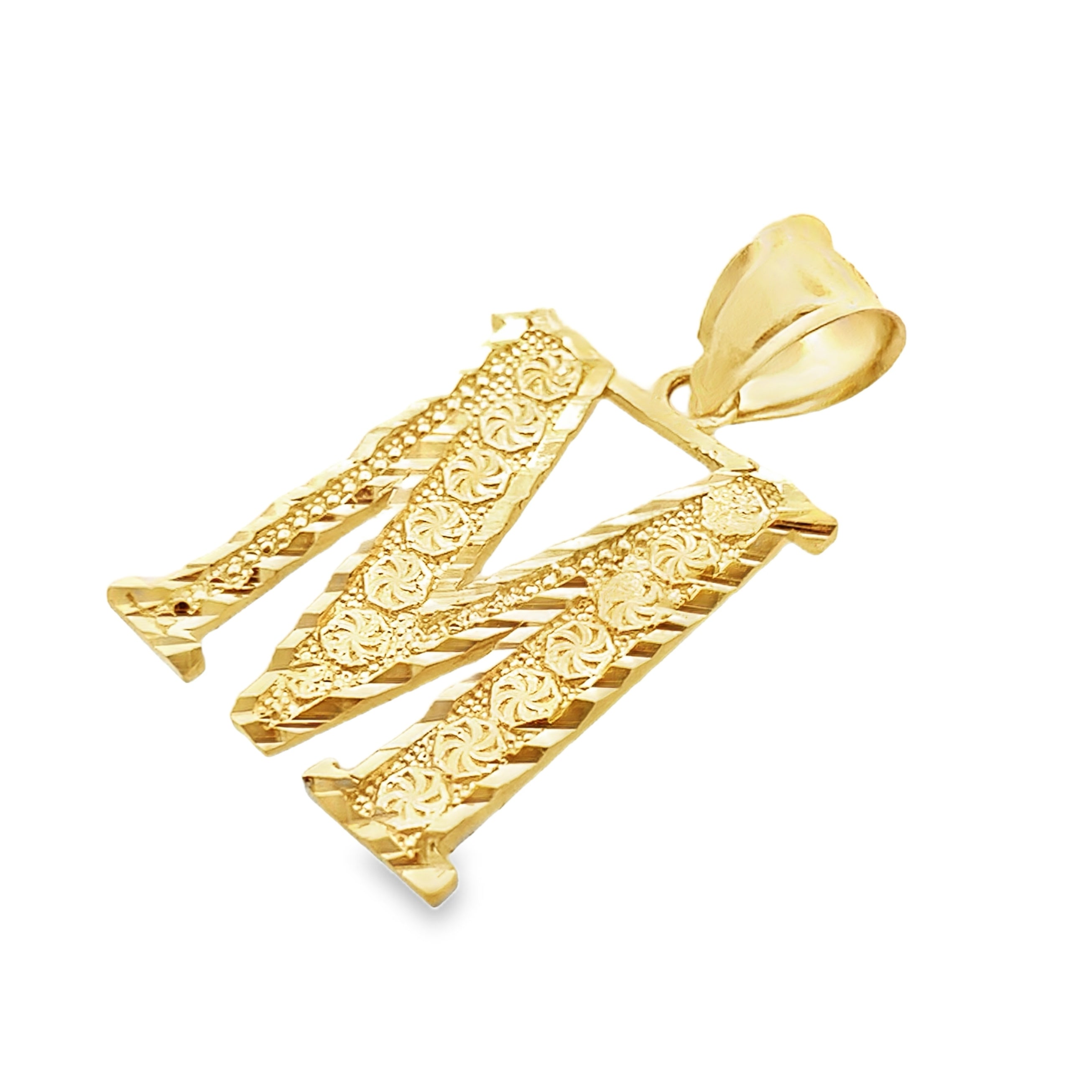 10K Yellow Gold Diamond Cut Initial "M" Pendant 1.0Dwt
