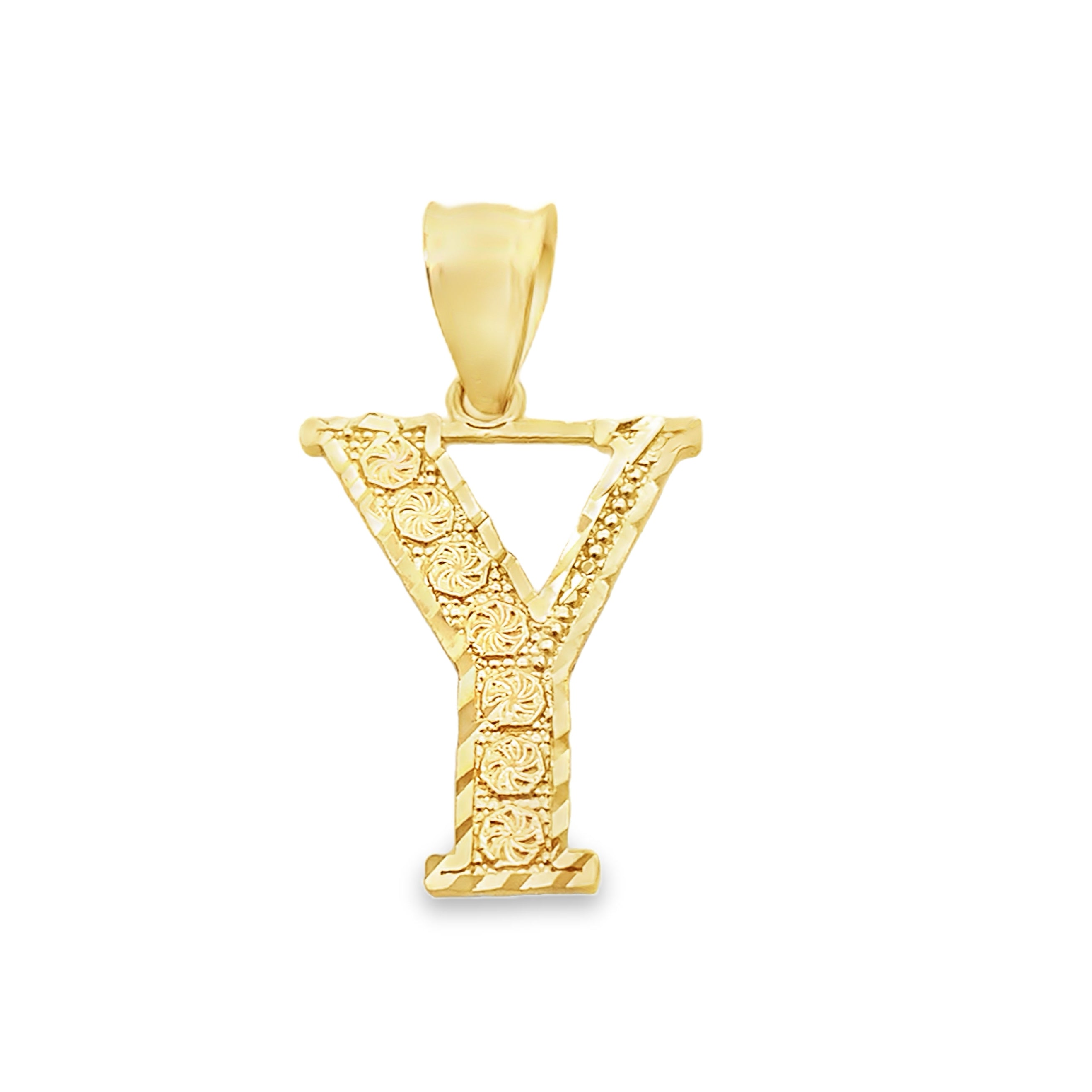 10K Yellow Gold Diamond Cut Initial "Y" Pendant 0.6Dwt
