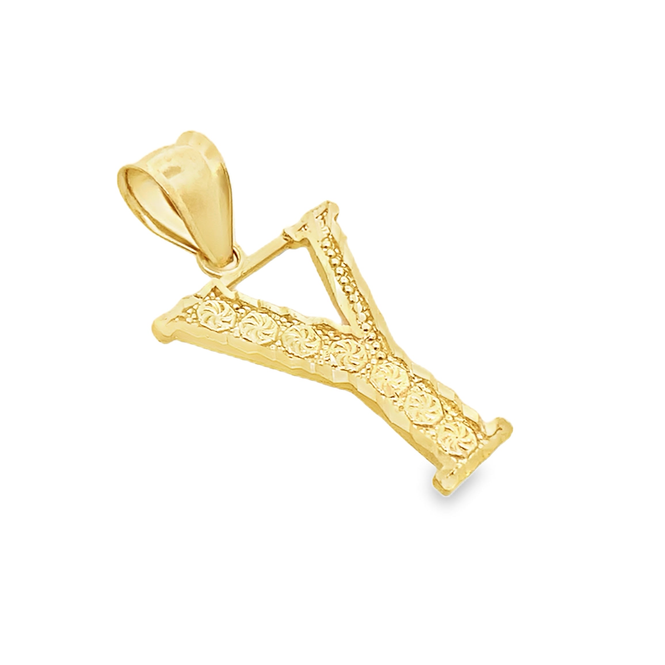 10K Yellow Gold Diamond Cut Initial "Y" Pendant 0.6Dwt