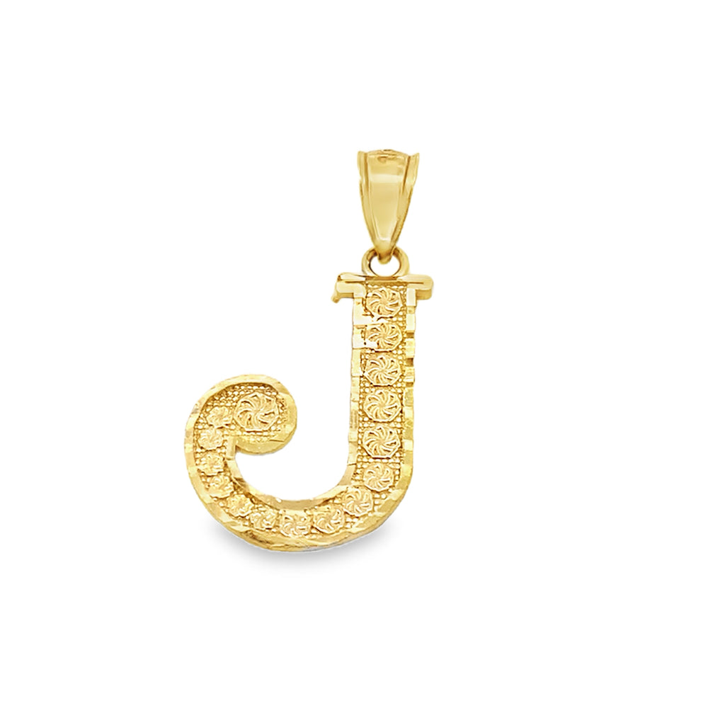 10K Yellow Gold Diamond Cut Initial "J" Pendant 0.6Dwt