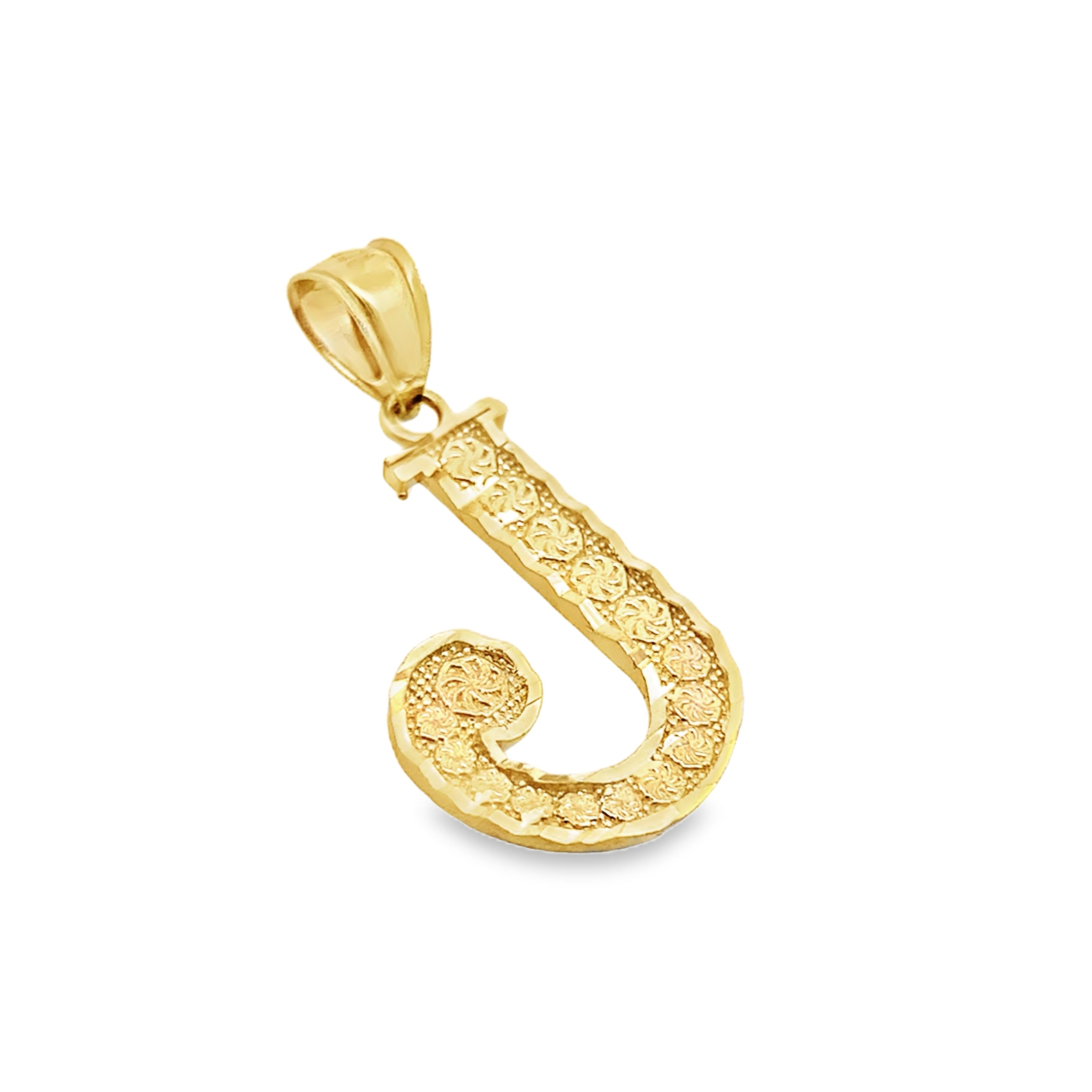 10K Yellow Gold Diamond Cut Initial "J" Pendant 0.6Dwt