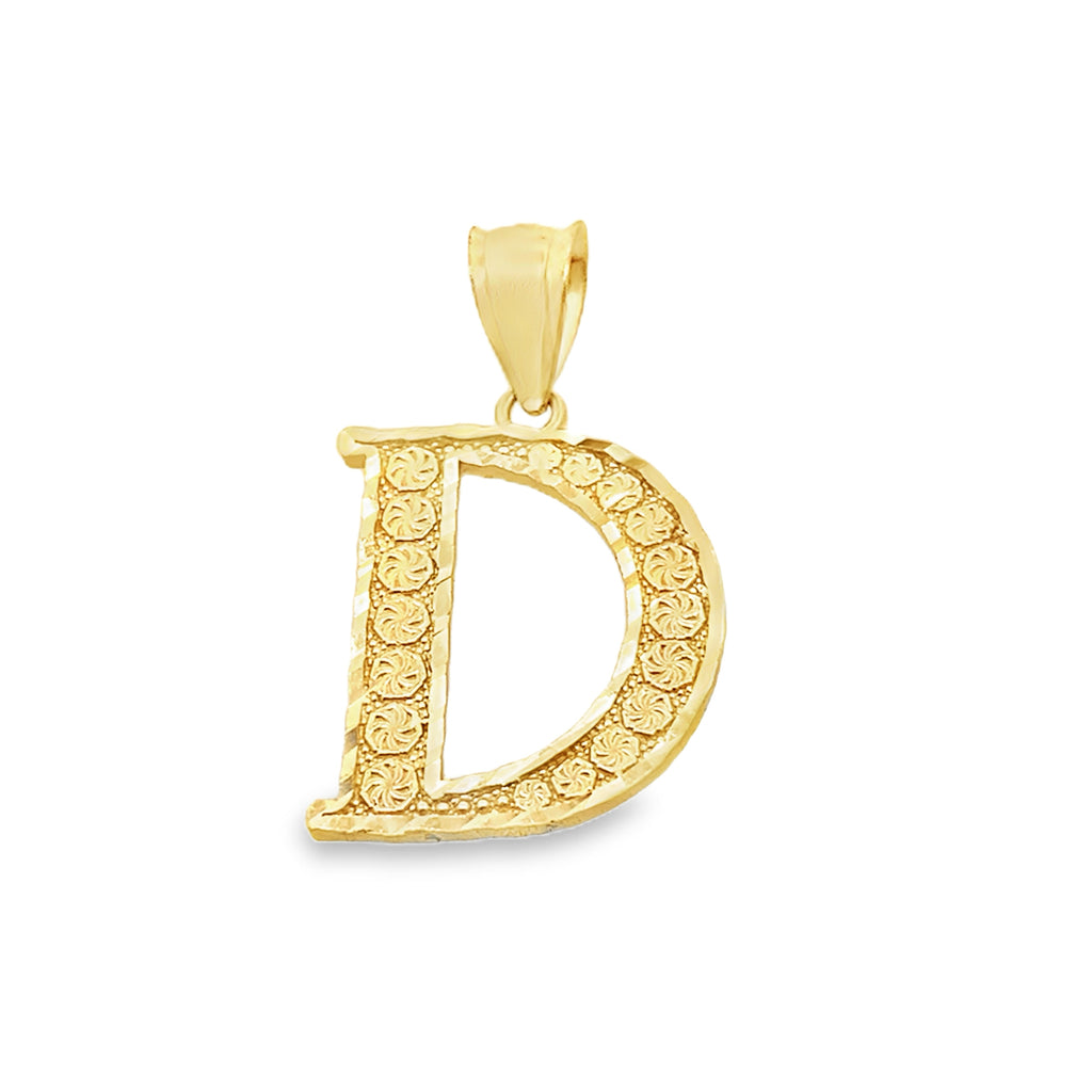 10K Yellow Gold Diamond Cut Initial "D" Pendant 0.9Dwt