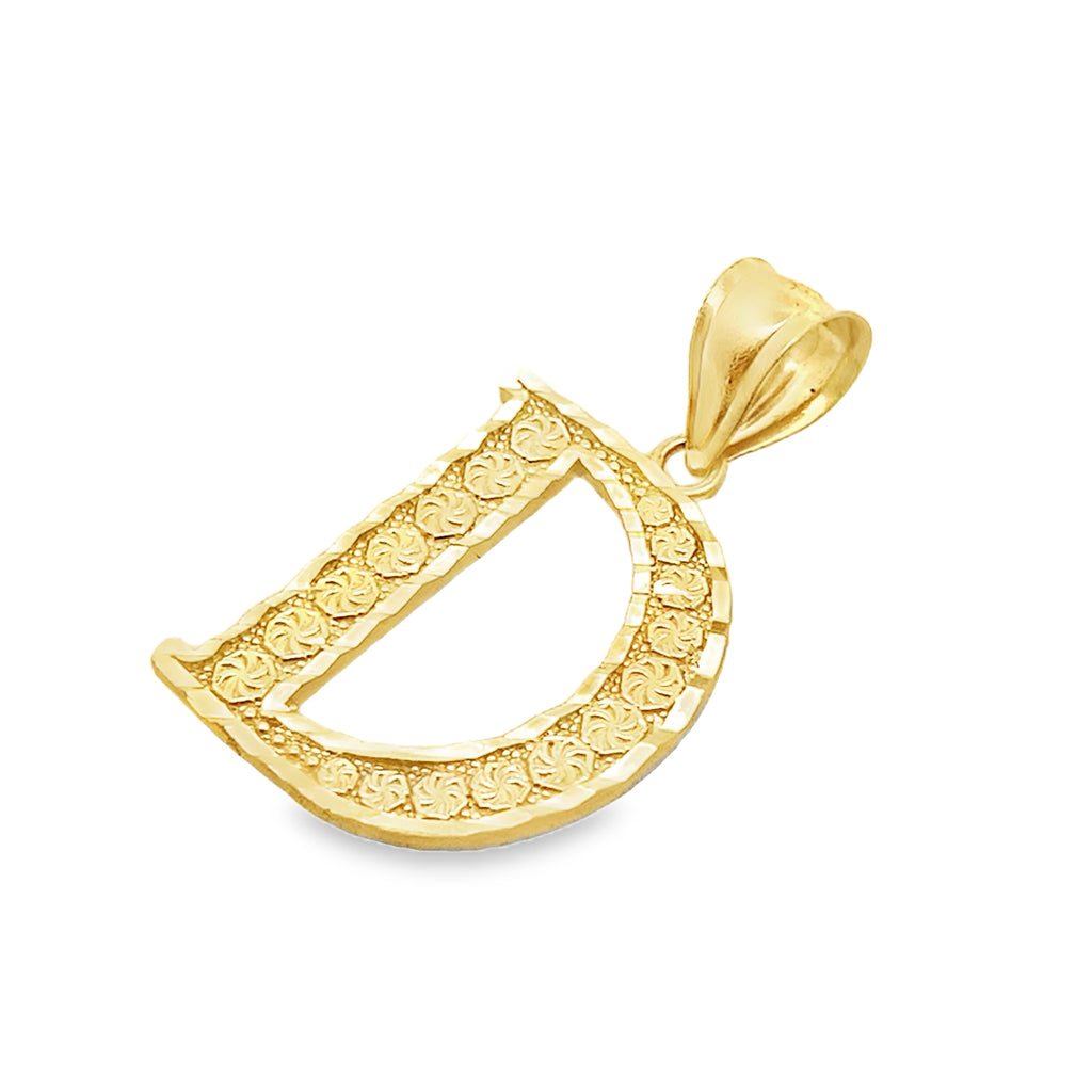 10K Yellow Gold Diamond Cut Initial "D" Pendant 0.9Dwt