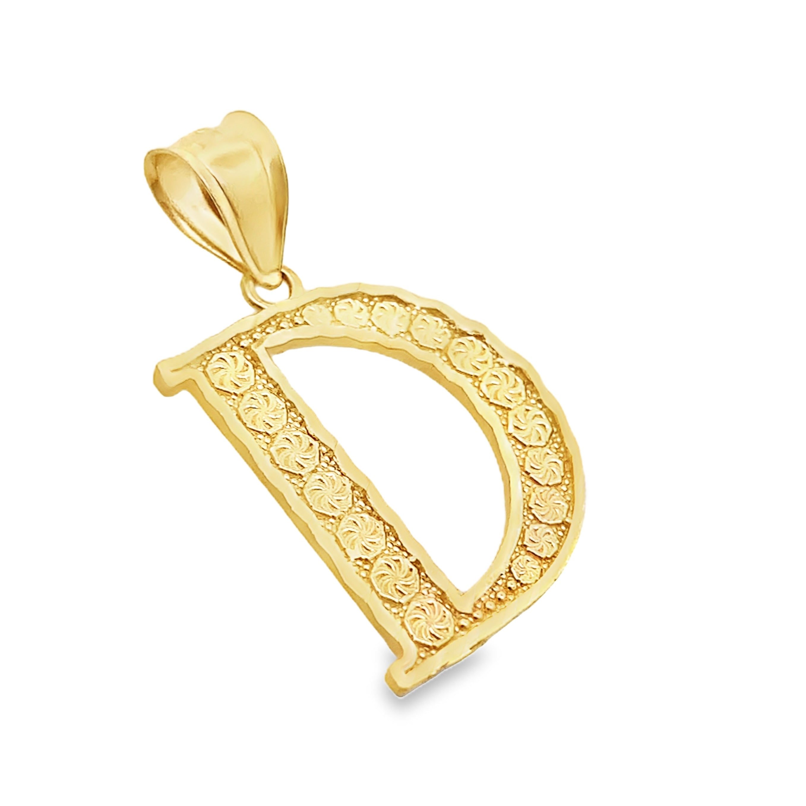 10K Yellow Gold Diamond Cut Initial "D" Pendant 0.9Dwt
