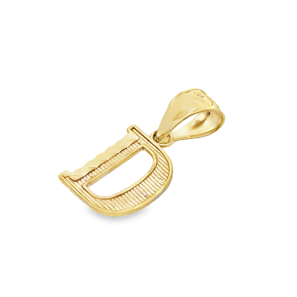 10K Yellow Gold Diamond Cut Initial "D" Pendant 0.3Dwt