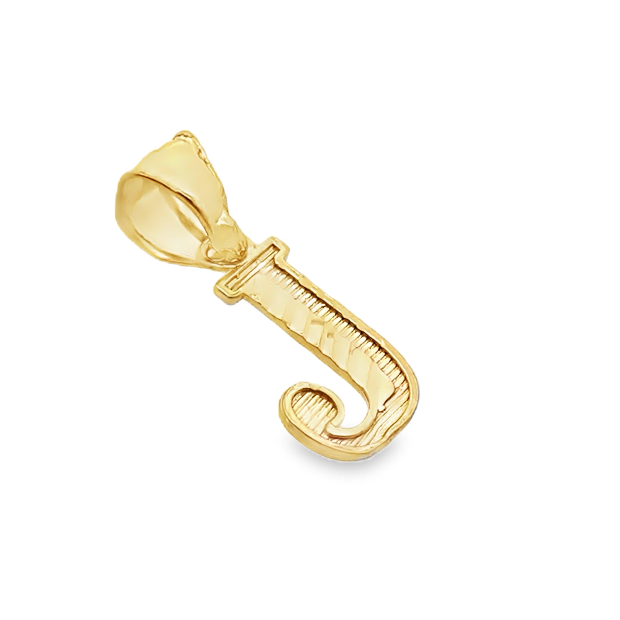 10K Yellow Gold Diamond Cut Initial "J" Pendant 0.2Dwt
