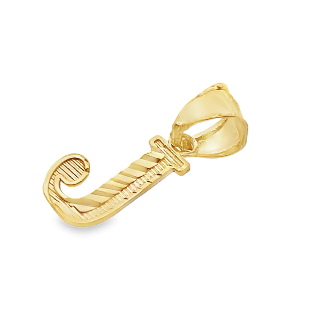 10K Yellow Gold Diamond Cut Initial "J" Pendant 0.2Dwt