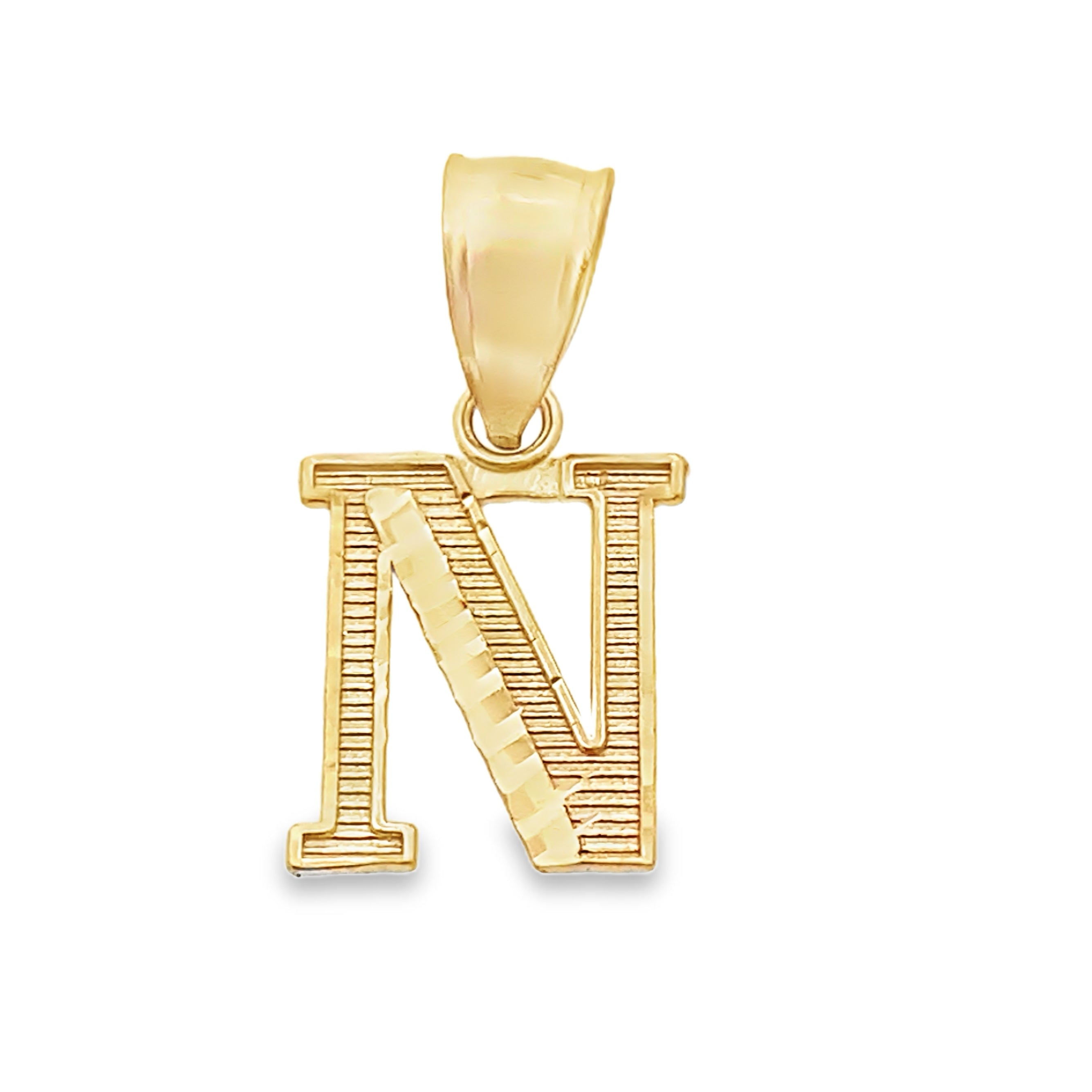 10K Yellow Gold Diamond Cut Initial "N" Pendant 0.3Dwt