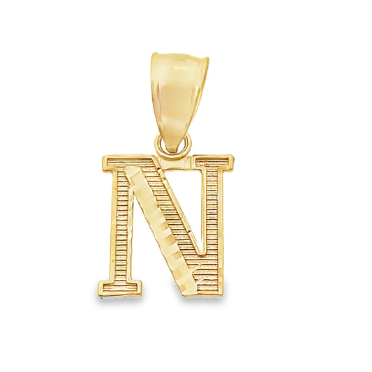 10K Yellow Gold Diamond Cut Initial "N" Pendant 0.3Dwt