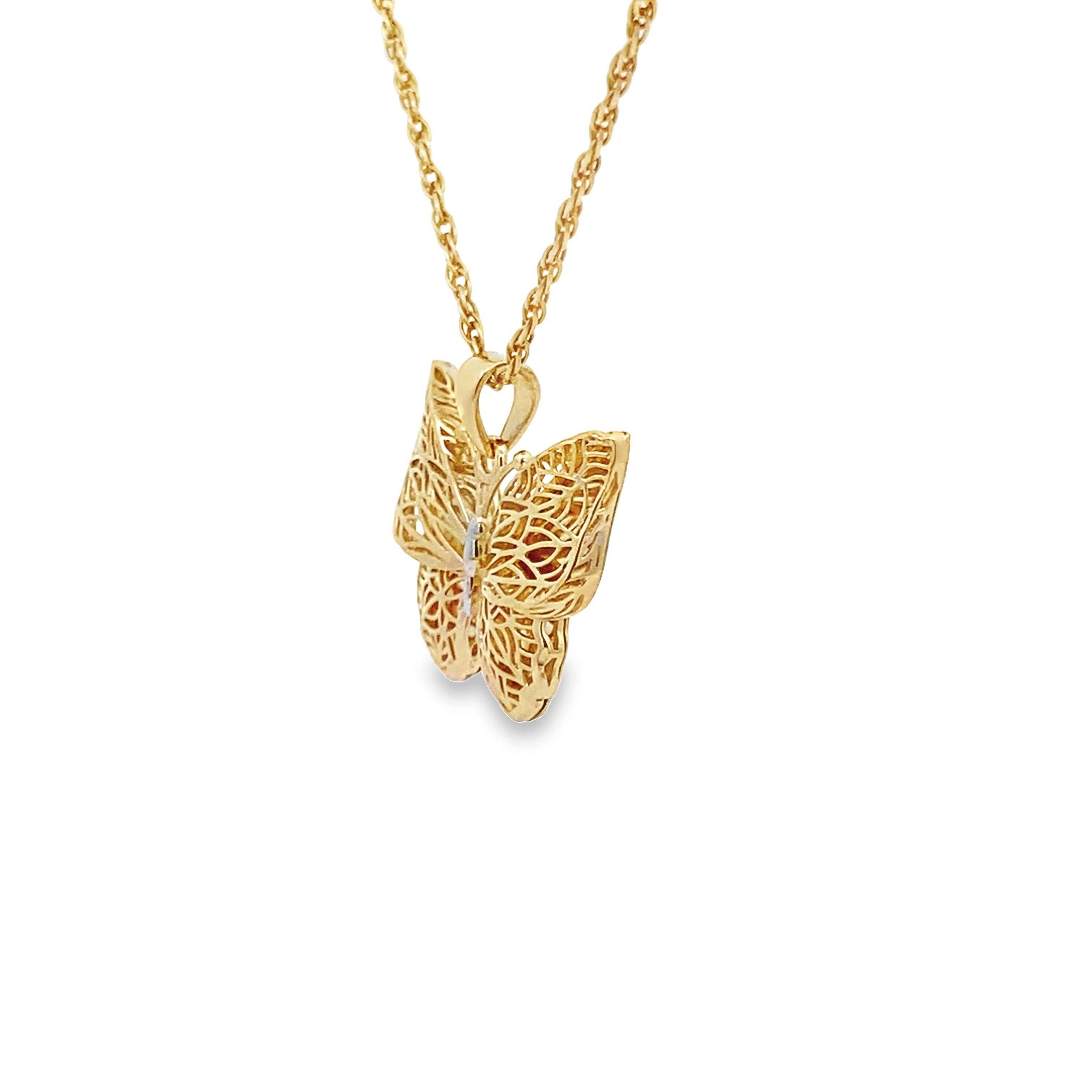 14K Two Tone Gold Filigree 3D Butterfly Pendant 1.4Dwt