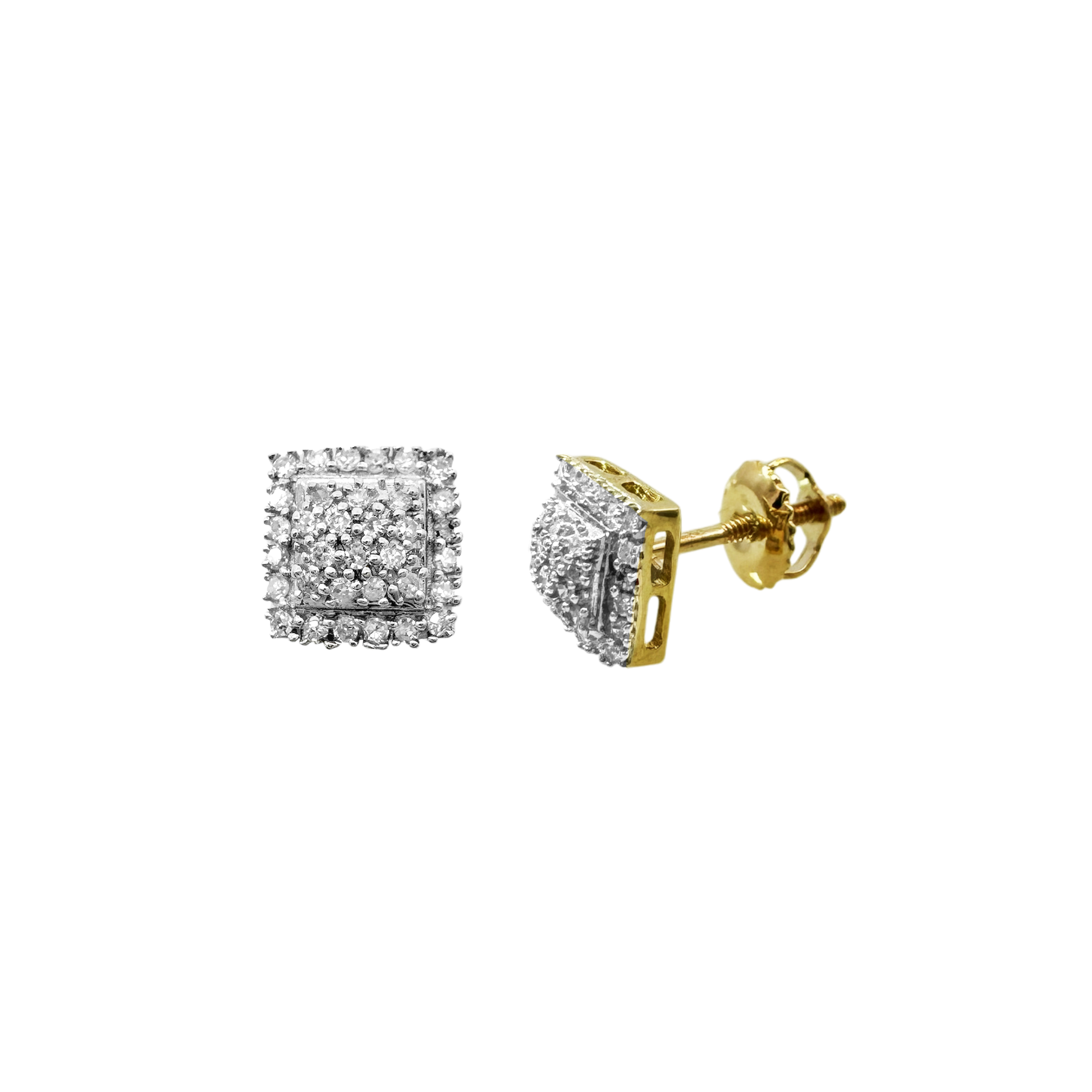 10K Yellow Gold Diamond Square Stud Earrings 0.6Dwt