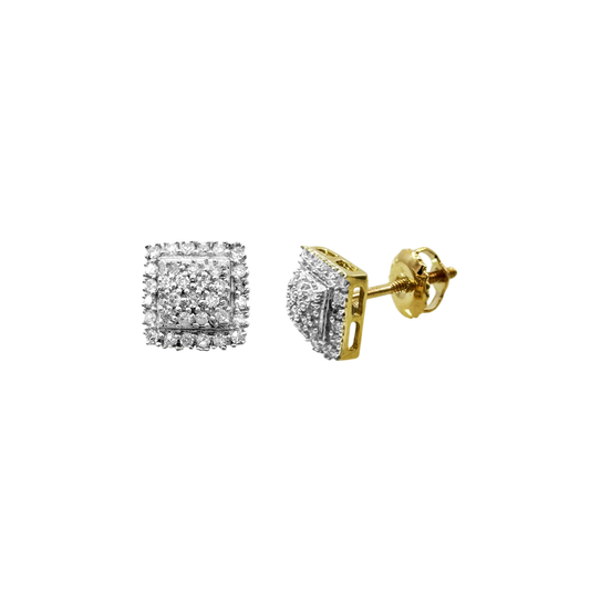 10K Yellow Gold Diamond Square Stud Earrings 0.6Dwt