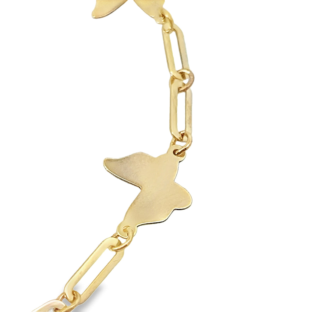 14K Yellow Gold Paperclip & Butterfly Link Bracelet 7In 1.2Dwt