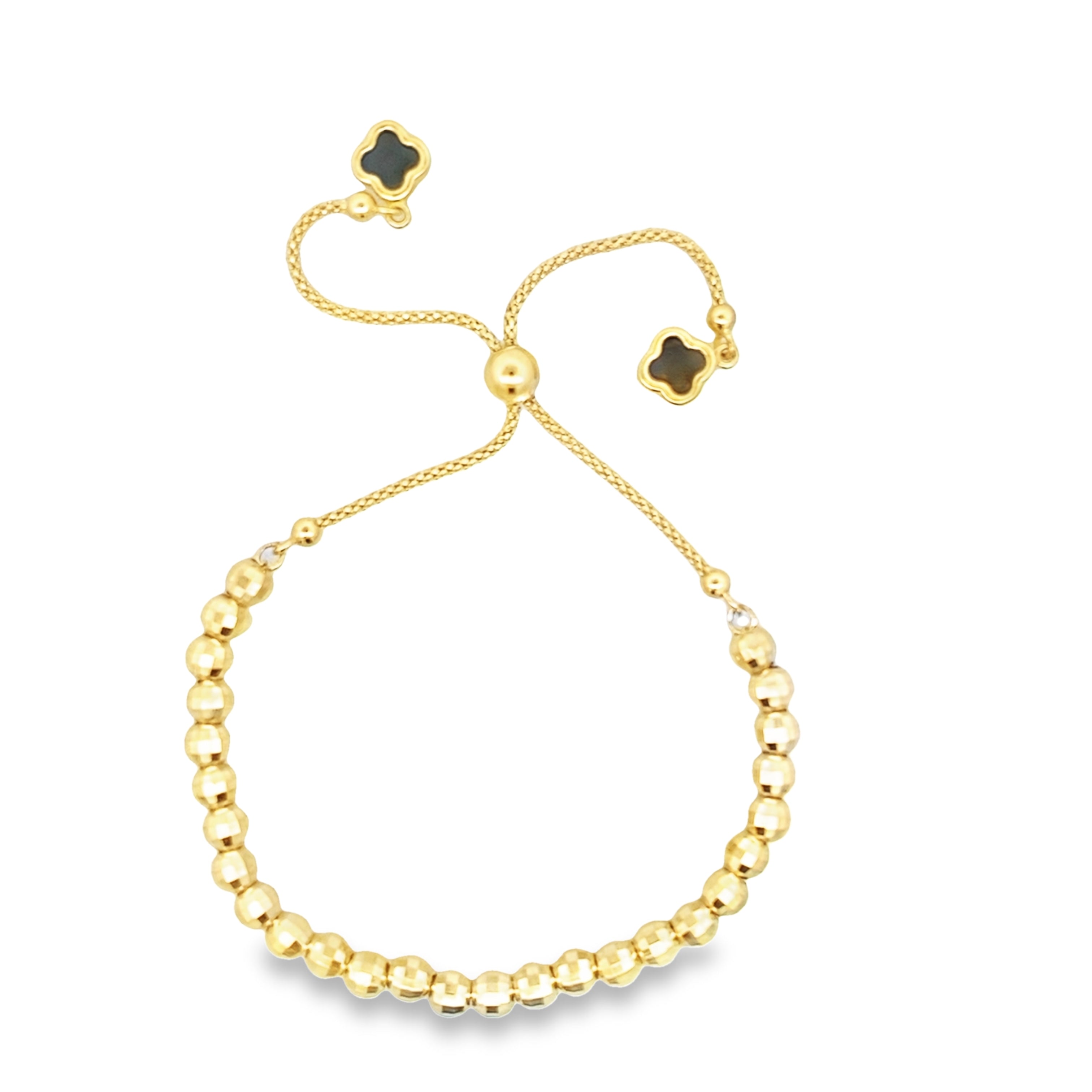 14K Yellow Gold 5Mm Faceted Bead Bolo Bracelet 6.0Dwt