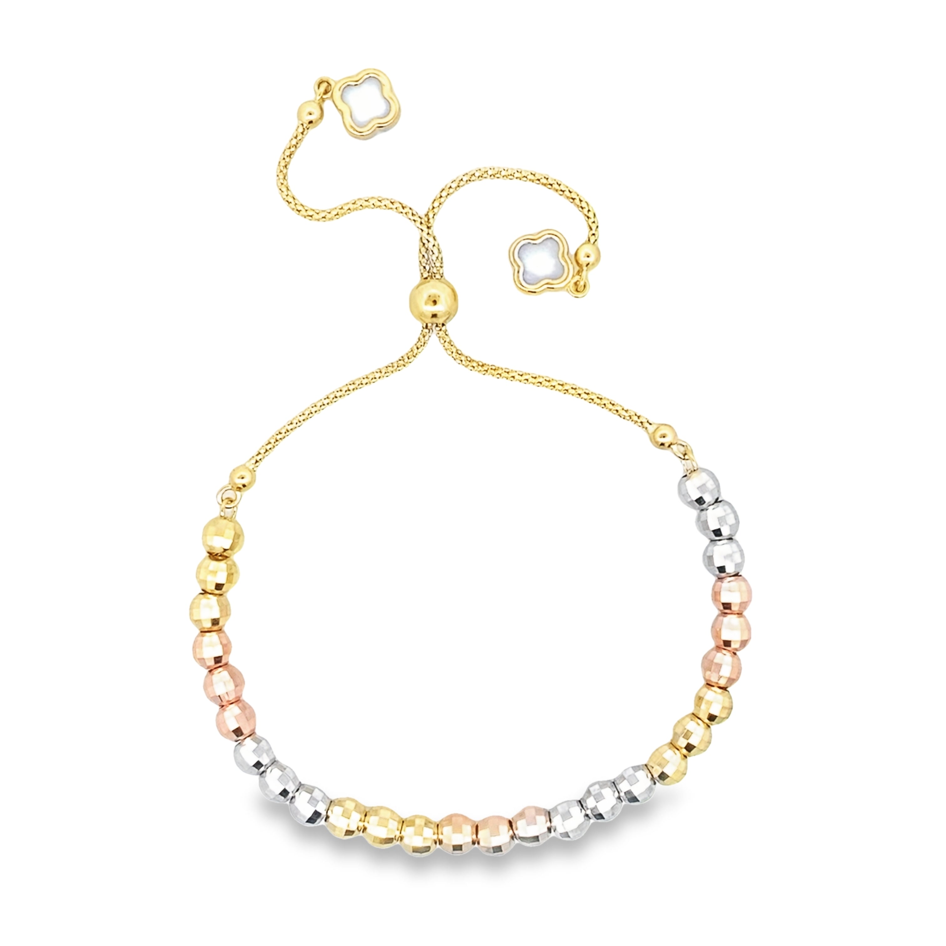 14K Tri Color 5Mm Faceted Bead Bolo Bracelet 6.0Dwt