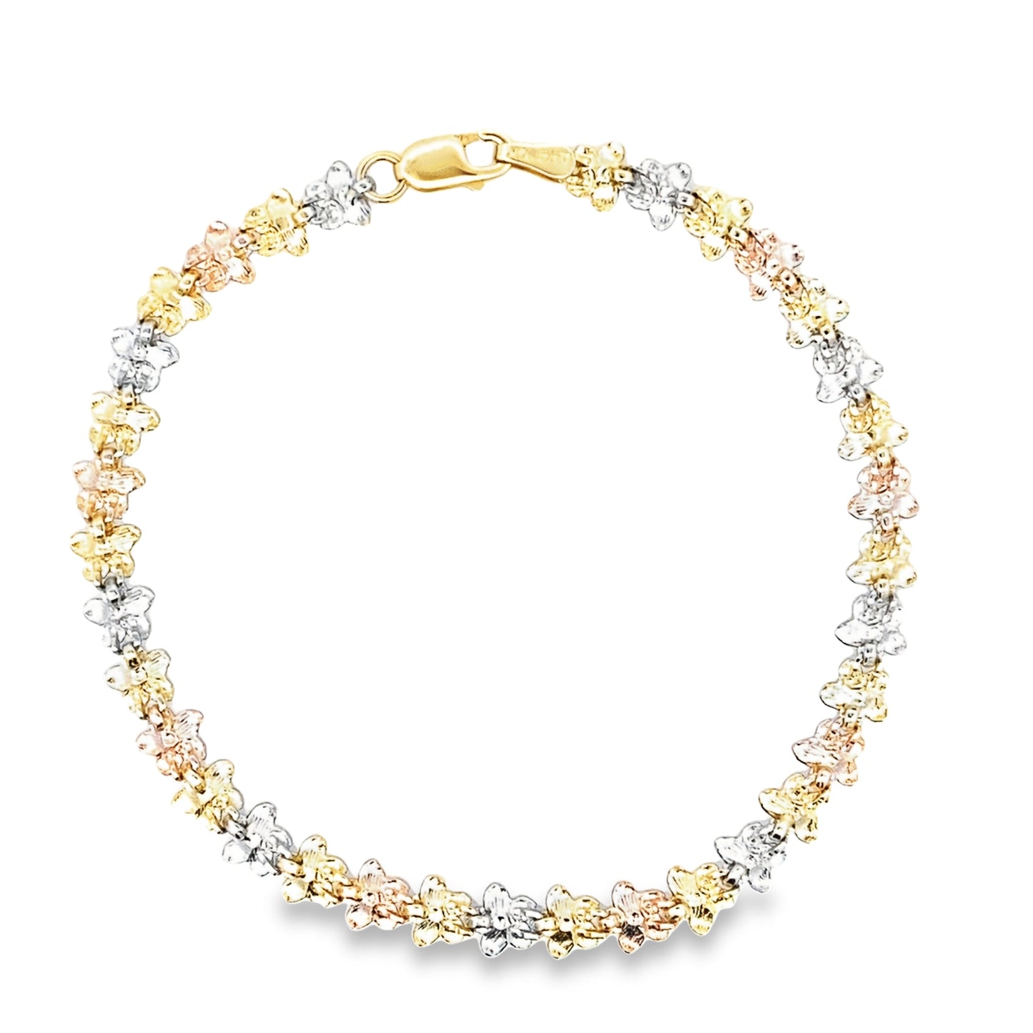 14K Tri Color Gold Fancy Link Bracelet 8In 4.3Dwt