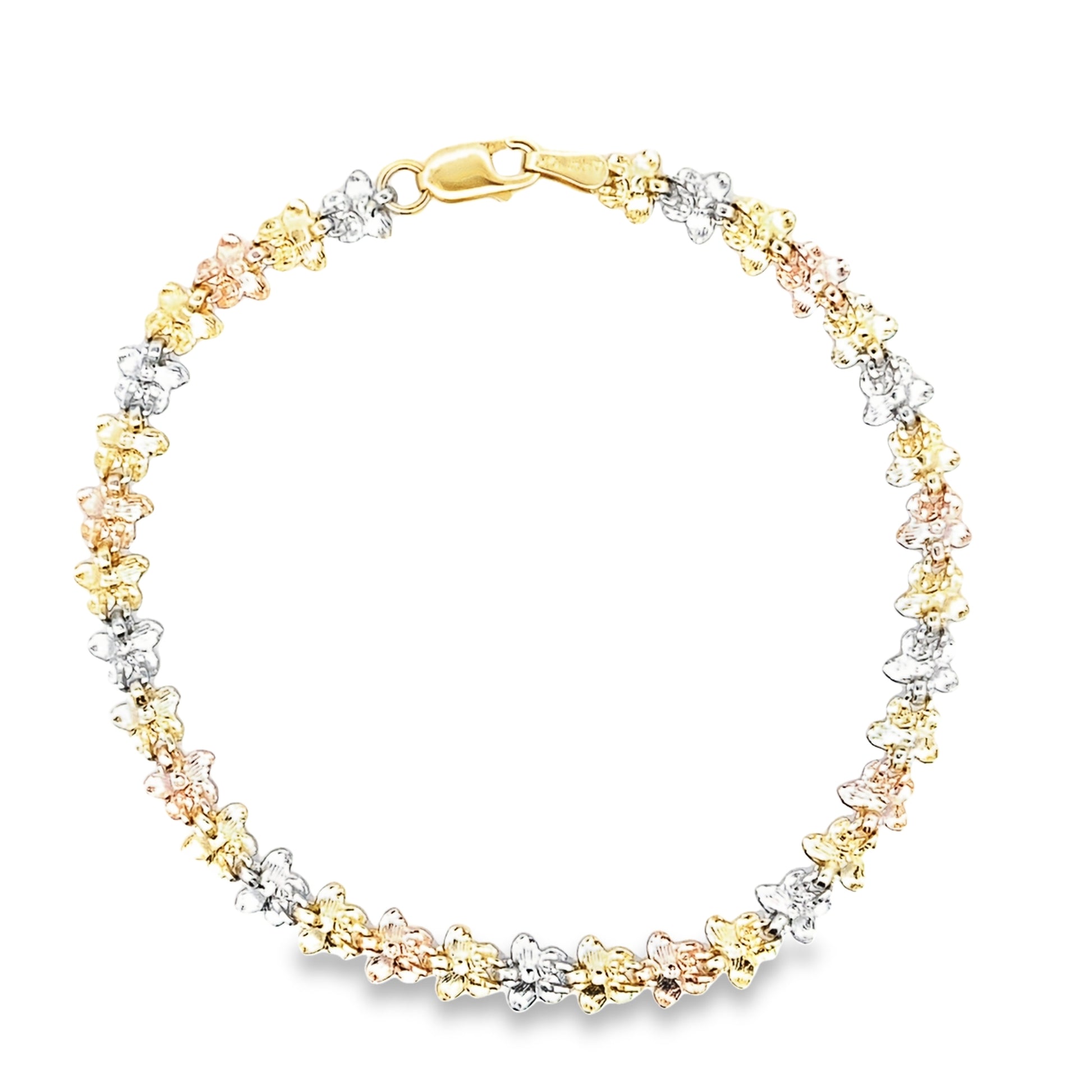 14K Tri Color Gold Fancy Link Bracelet 8In 4.3Dwt