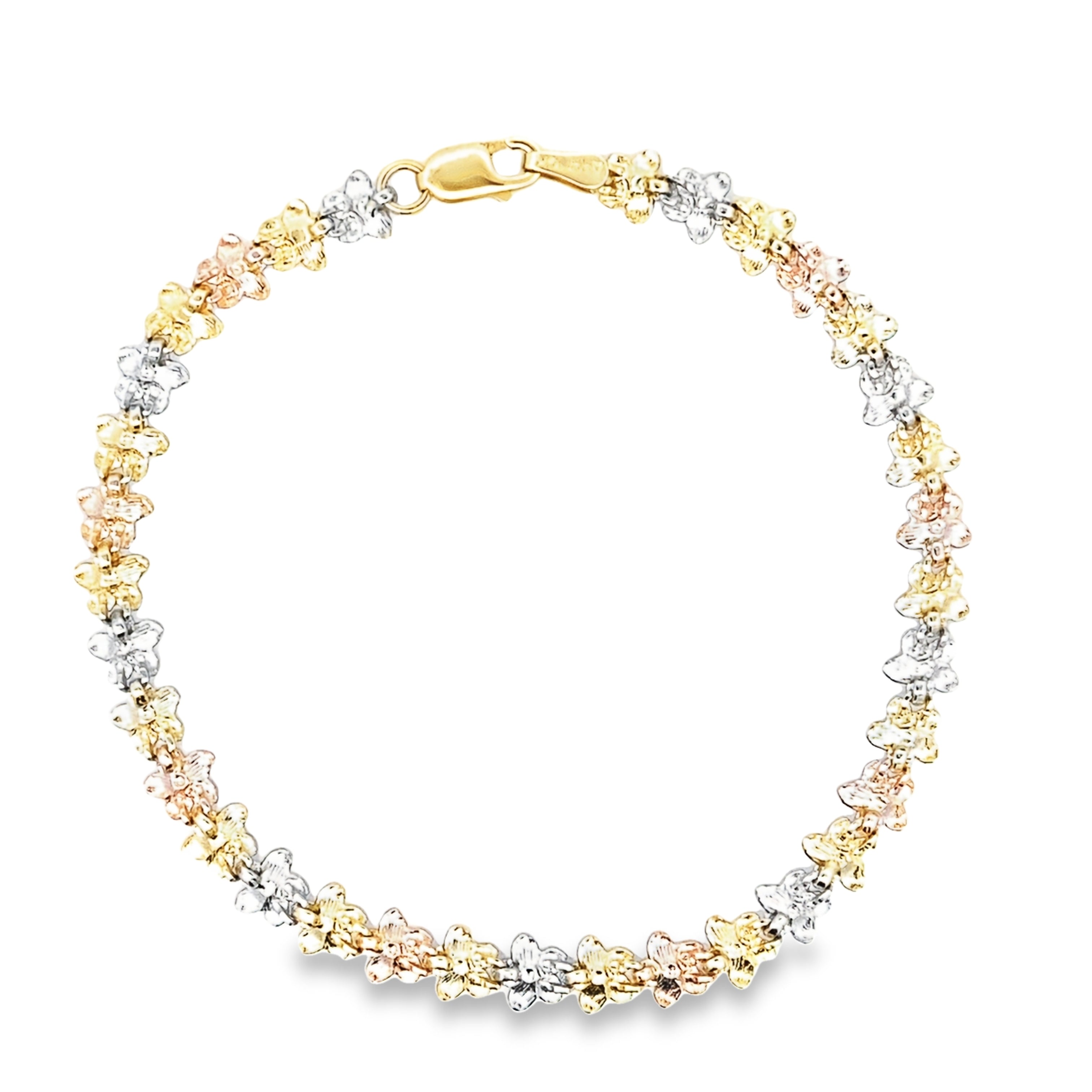 14K Tri Color Gold Fancy Link Bracelet 8In 4.3Dwt