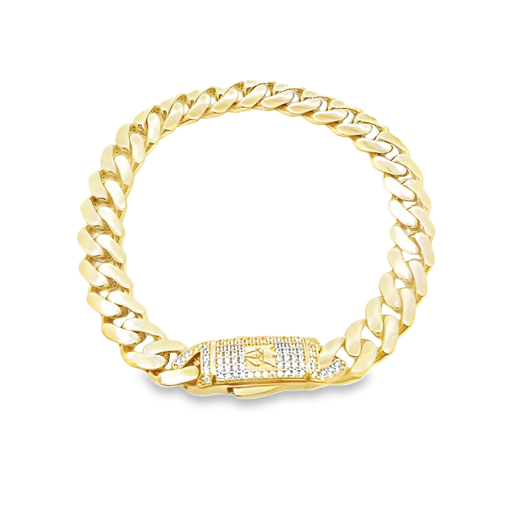 10K Yellow Gold Cz Royal Monaco Link Bracelet 9Mm 8In 9.3Dwt