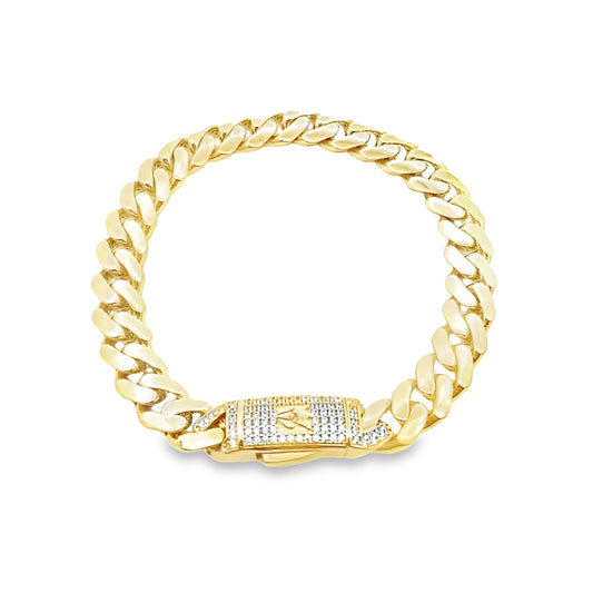 10K Yellow Gold Cz Royal Monaco Link Bracelet 9Mm 8In 9.3Dwt