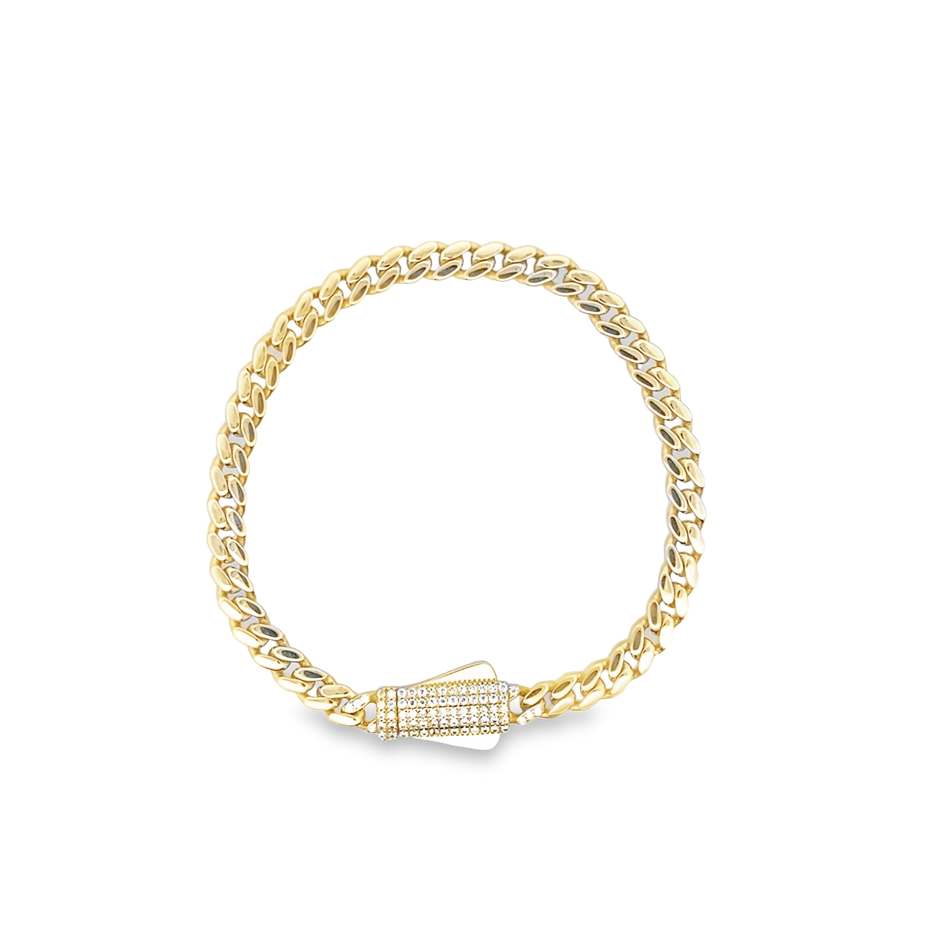 14K Yellow Gold Cz Royal Monaco Link Bracelet 7In 4.7Dwt