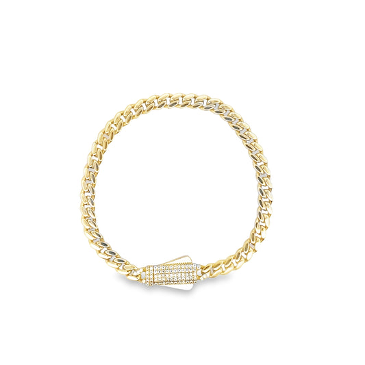 14K Yellow Gold Cz Royal Monaco Link Bracelet 7In 4.7Dwt