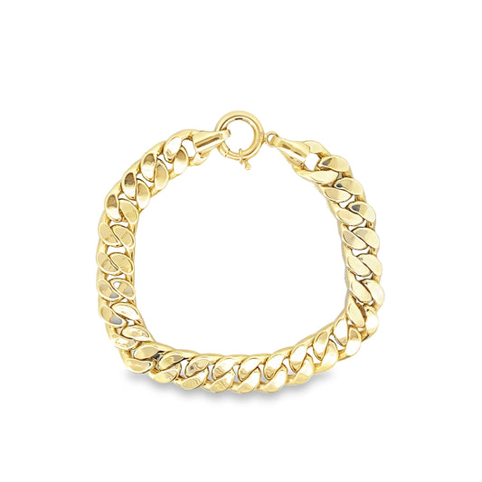 14K Yellow Gold Circle Clasp Hollow Cuban Link Bracelet 9Mm 7.5In 7.9Dwt