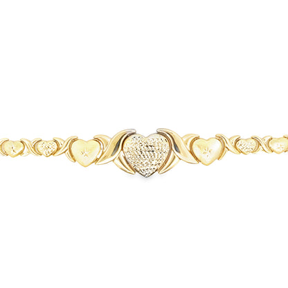 14K Yellow Gold Xo Heart Stampado Link Bracelet 7.5In 6.8Dwt