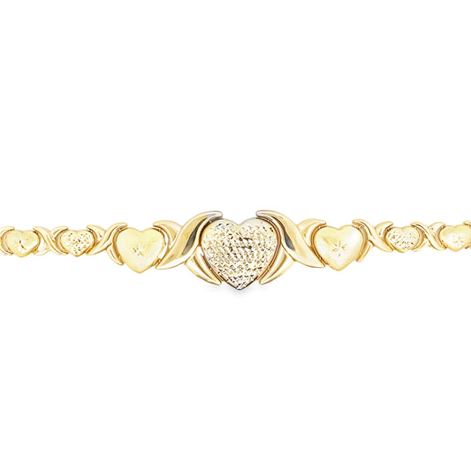 14K Yellow Gold Xo Heart Stampado Link Bracelet 7.5In 6.8Dwt