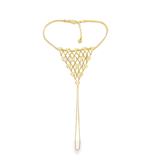14K Yellow Gold Free Form Hand Chain Bracelet 7.5In 3Dwt