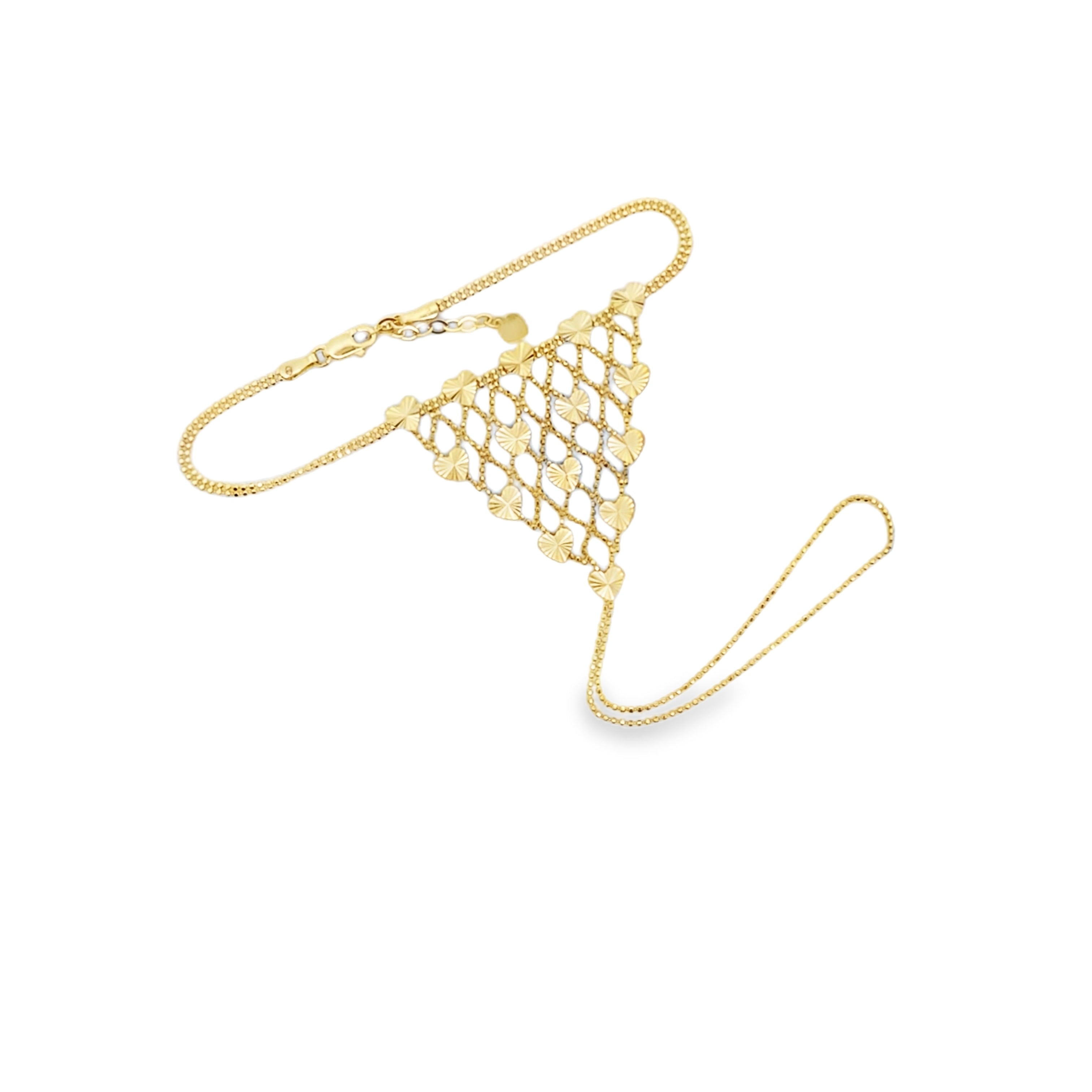 14K Yellow Gold Free Form Hand Chain Bracelet 7.5In 3Dwt