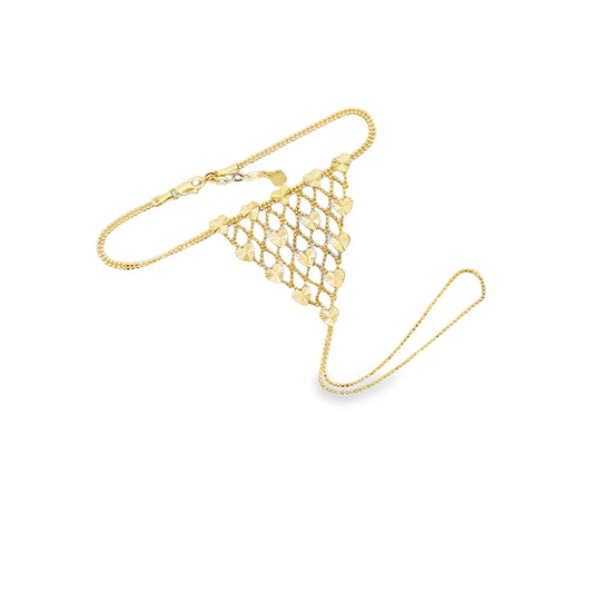 14K Yellow Gold Free Form Hand Chain Bracelet 7.5In 3Dwt