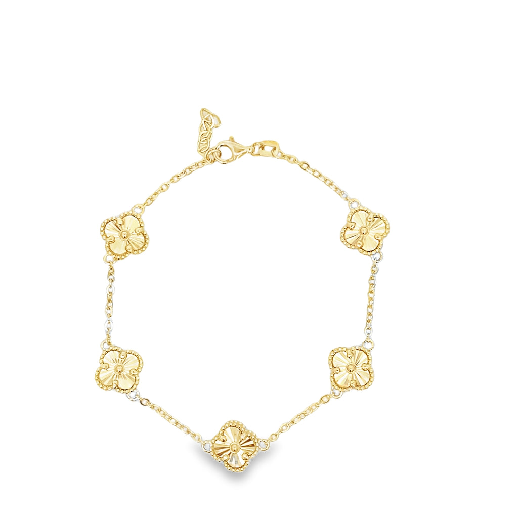 14K Yellow Gold Sunburst Five Small Flowers Bracelet 8In 4.3Dwt