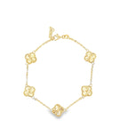 14K Yellow Gold Sunburst Five Small Flowers Bracelet 8In 4.3Dwt