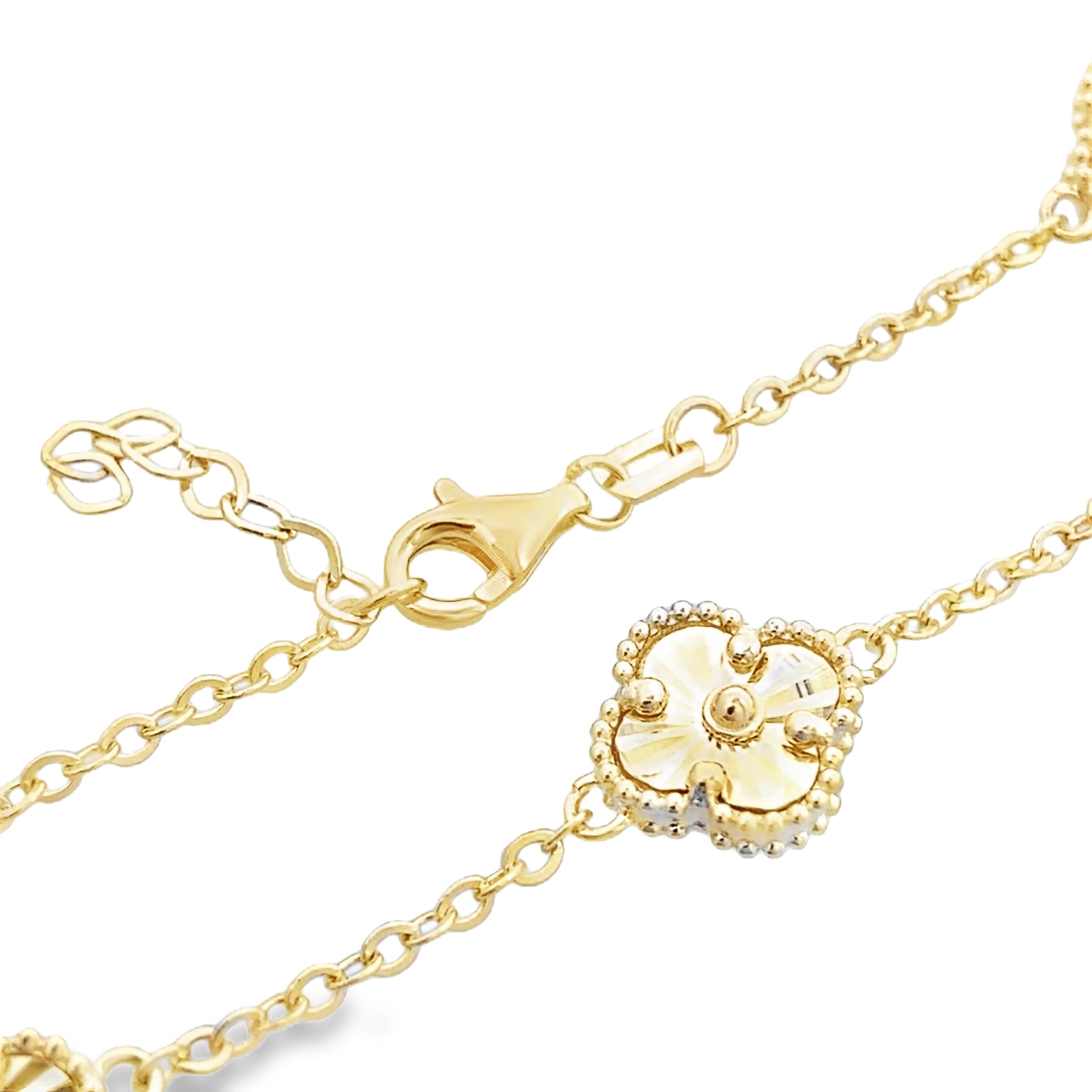 14K Yellow Gold Sunburst Five Small Flowers Bracelet 8In 4.3Dwt