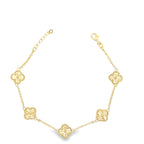 14K Yellow Gold Sunburst Five Small Flowers Bracelet 8In 4.3Dwt