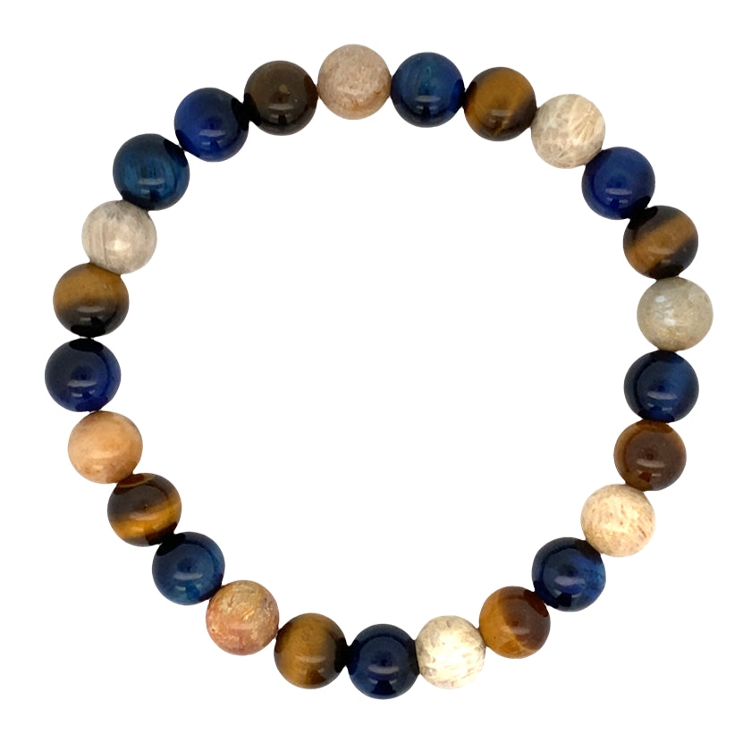 Brown-Blue Tiger's-Eye Chrysanthemum 8Mm Bead Bracelet 8Mm 8.2In