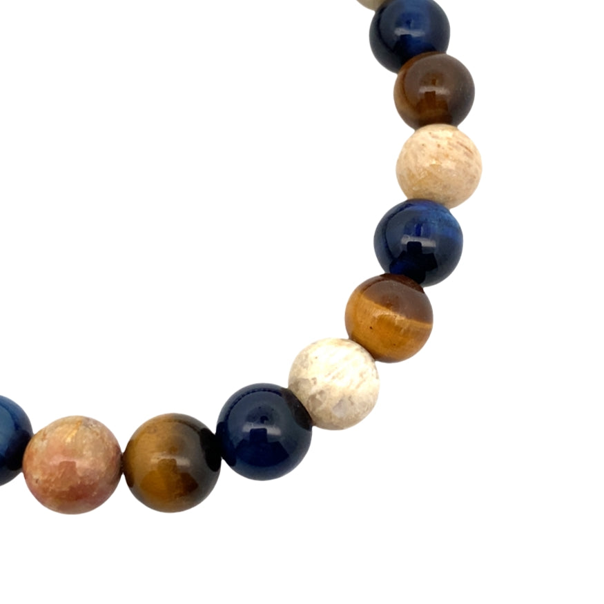 Brown-Blue Tiger's-Eye Chrysanthemum 8Mm Bead Bracelet 8Mm 8.2In