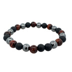 Red Tiger's Eye Black Hematite Black Matte Onyx Stretch Bracelet 8.2In