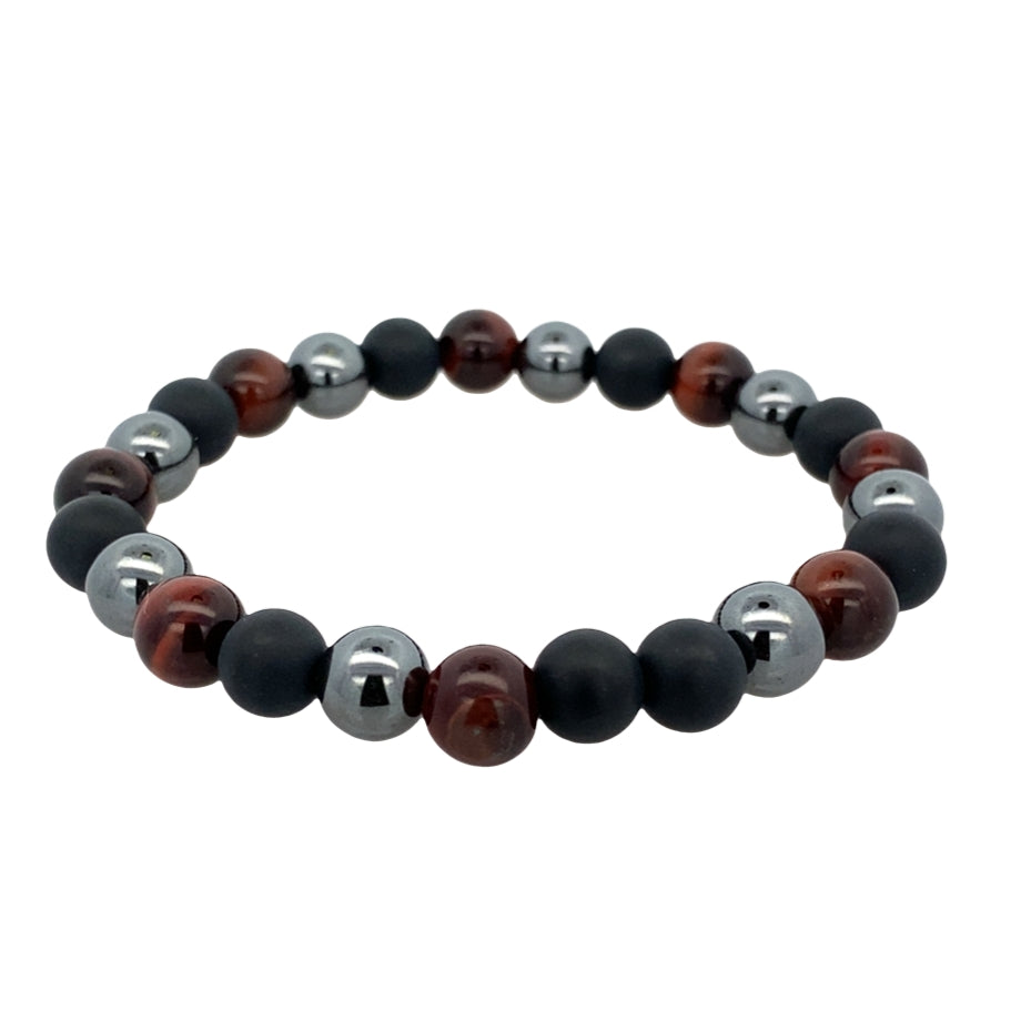 Red Tiger's Eye Black Hematite Black Matte Onyx Stretch Bracelet 8.2In