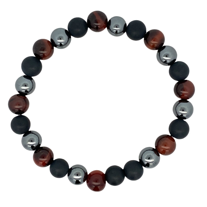 Red Tiger's Eye Black Hematite Black Matte Onyx Stretch Bracelet 8.2In