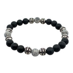 Stainless Steel Beads Grey Stone Black Matte Onyx Stretch Bracelet 8.2In