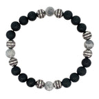 Stainless Steel Beads Grey Stone Black Matte Onyx Stretch Bracelet 8.2In