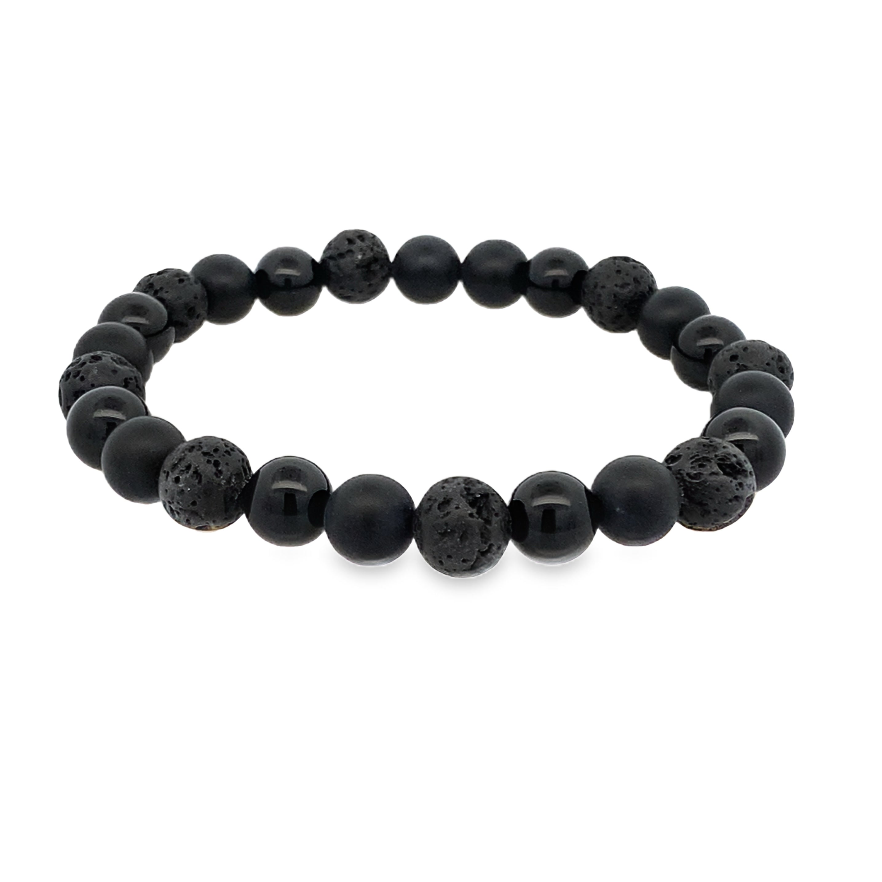 Black Matte Shiny Onyx Lava 8Mm 25Bead Bracelet 8.2In