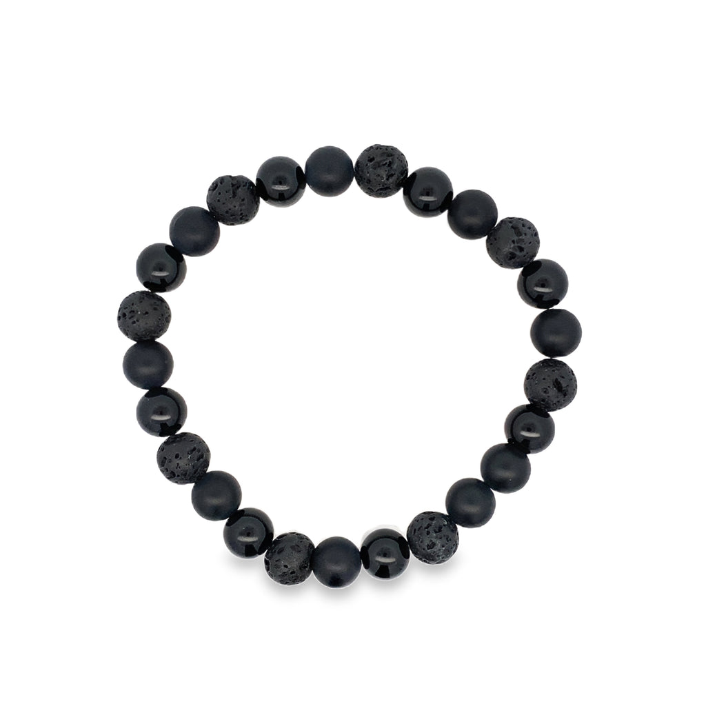 Black Matte Shiny Onyx Lava 8Mm 25Bead Bracelet 8.2In