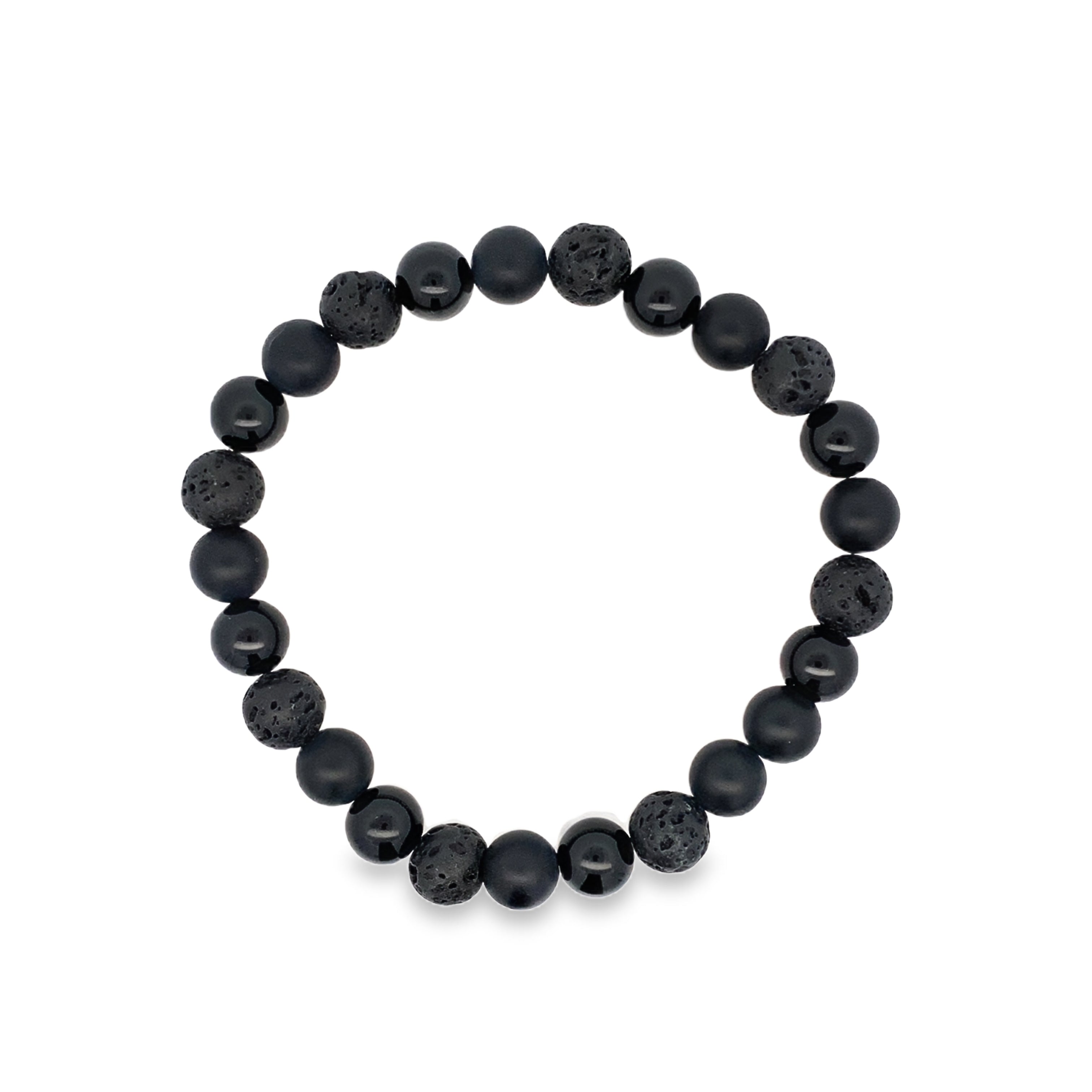 Black Matte Shiny Onyx Lava 8Mm 25Bead Bracelet 8.2In