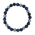 Blue Tiger's Eye Hematite Matte Onyx Mixed Bead Bracelet 8.2In
