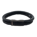 Black Ip Stainless Steel Clasp Design Black Leather 2 Strand Bracelet 8.5In