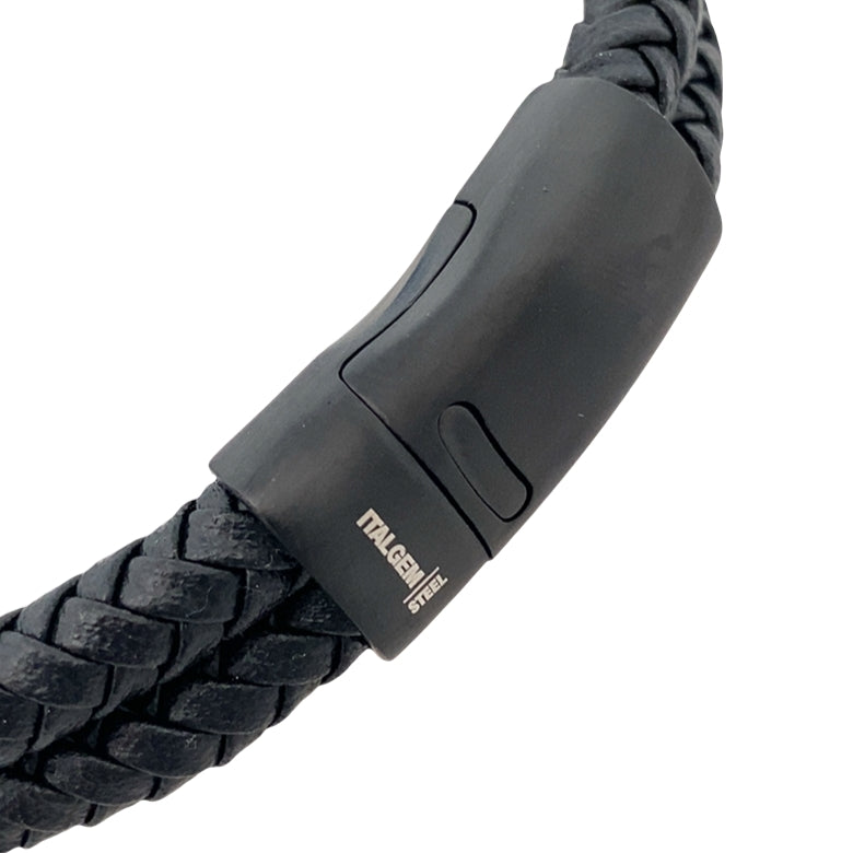 Black Ip Stainless Steel Clasp Design Black Leather 2 Strand Bracelet 8.5In