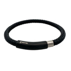 Stainless Steel Black Ip Matte Clasp Black Leather Bracelet 8.25In
